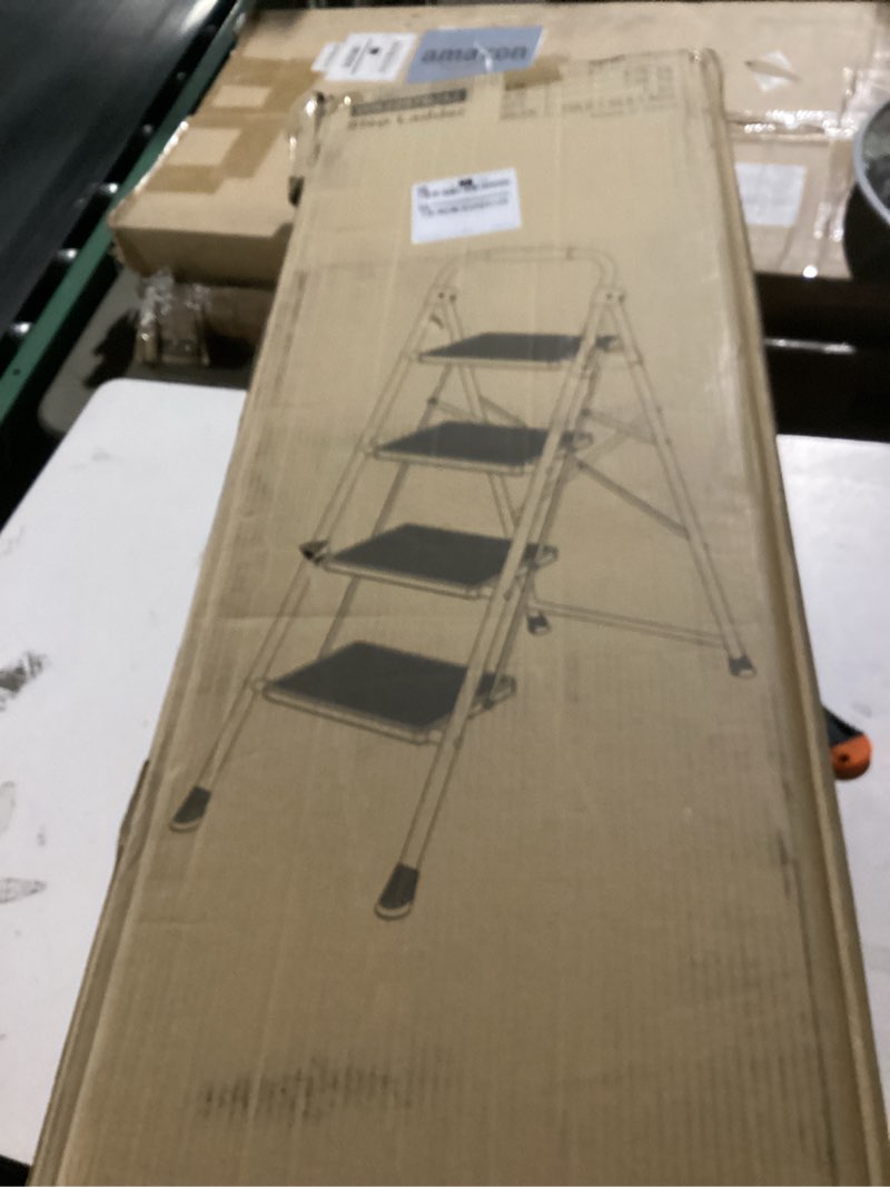 Condition photo showing As Is for kingrack step ladder 4 step folding step stool for adults with handrails heavy duty steel sturdy lightweight collapsible portable step ladder with anti-slip wide pedal,white 4 step ladder white