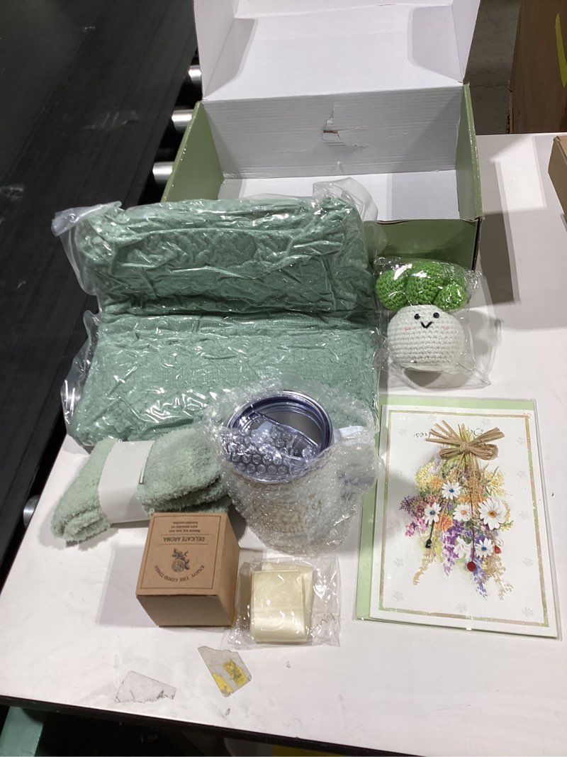 Condition photo showing As Is for self care gifts for women get well soon gifts, gift baskets for women, inspirational birthday gifts for woman, sympathy thinking of you, spa gifts set christmas gifts for new mom friend sister sage green