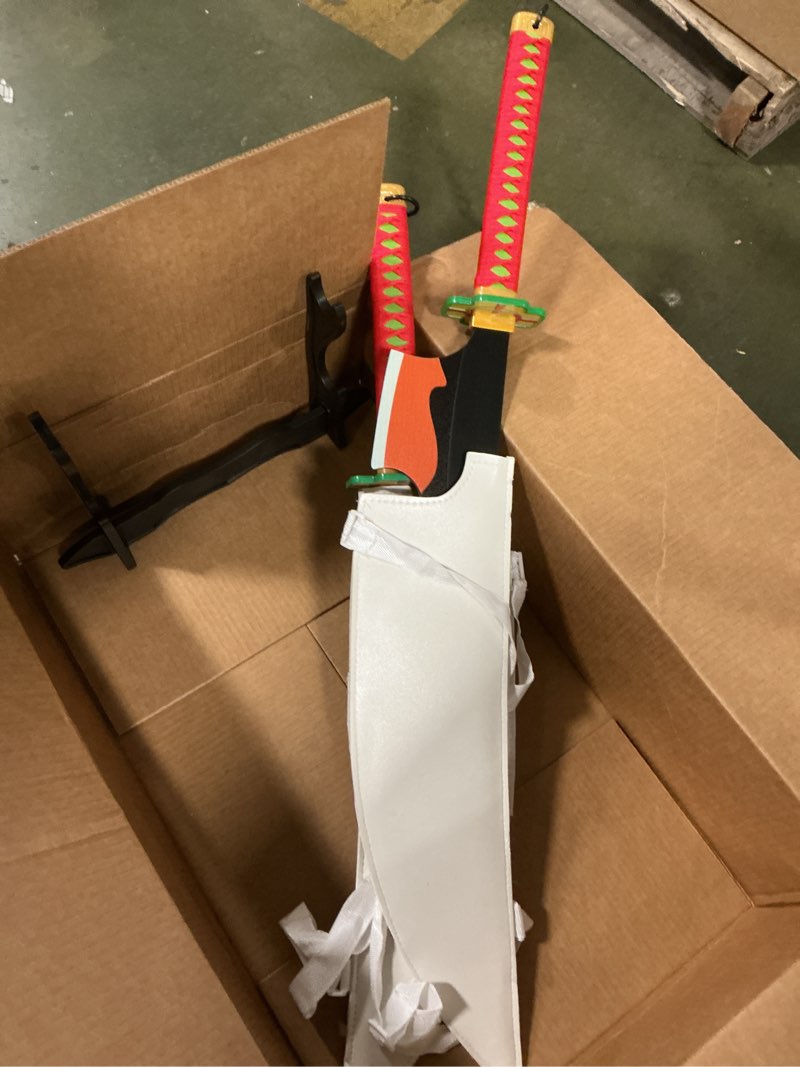 Condition photo showing As Is for Zisu Two Tengen Swords, About 31 inches, Hashira Pillars & Tengen Uzui Sword Katana for Cosplay Purpose, Anime Sword with Original Texture