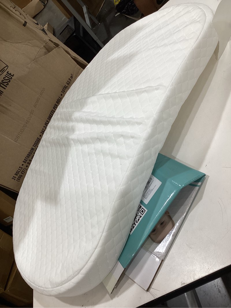 Condition photo showing As Is for baby bassinet mattress, breathable, hypoallergenic, premium foam, non-toxic, oval shaped with removal waterproof cover,15\" x 30\" x 2'', white white oval 15\" x 30\"