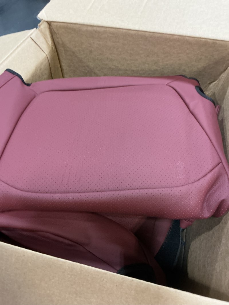 Condition photo showing As Is for AOMSAZTO Car Seat Cover for Tesla Model Y 2020 2021 2022 2023 2024 5 Seater - Full Set Faux Leather Seat Covers (Wine Red) Model Y 2020- 2024 (5 Seater) Red