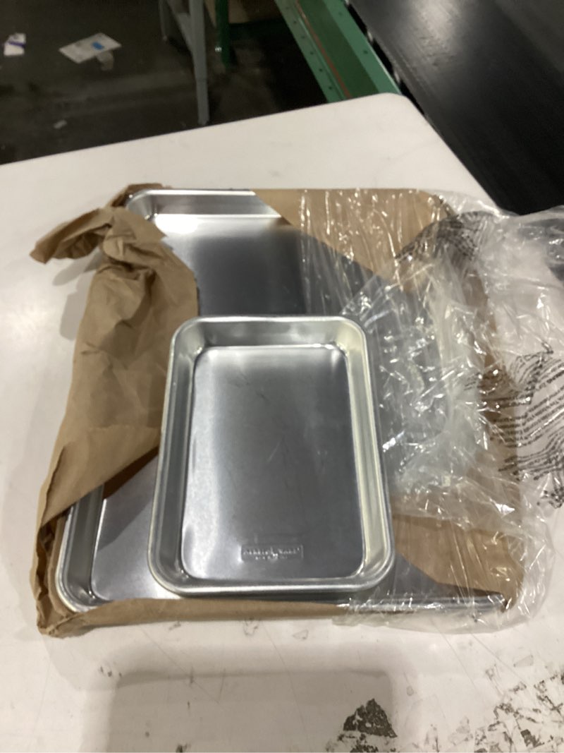Condition photo showing Good Condition for Nordic Ware Naturals Half Sheet Set - USA Made Aluminum Commercial Quality Sheet Pan for Baking or Roasting, Encapsulated Galvanized Steel Rim Prevents Warping, 2pk Half + 1/8 Sheet
