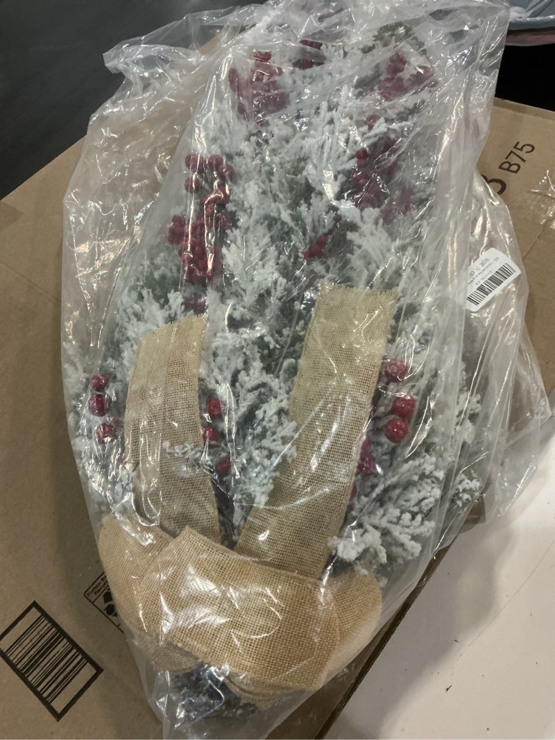 Condition photo showing Good Condition for 31" Christmas Teardrop Swags, Artificial Christmas Snow Teardrop Swag with Red Berries, Golden Bell, Frosted Foliage, Winter Teardrop Swag Wreath for Decorating Front Door (Winter Wonderland Style)