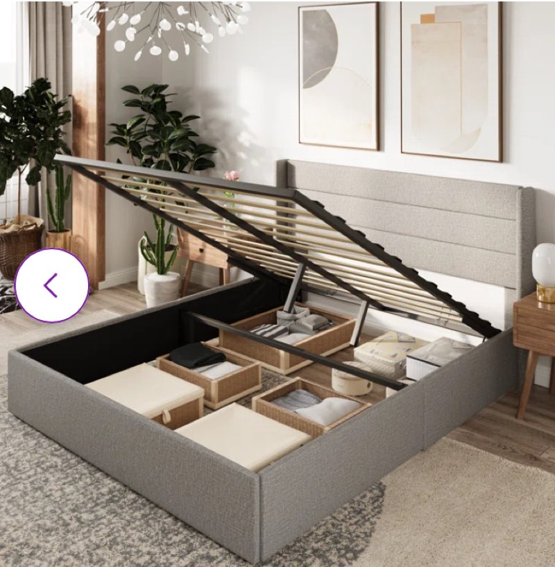 Braya Hydraulic Lift Up Storage Upholstered Platform Bed Queen (missing parts)