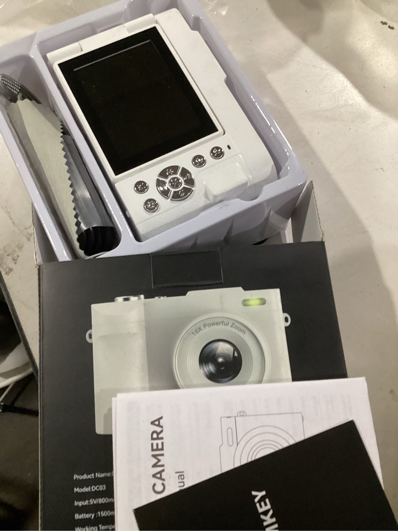 Condition photo showing As Is for 4k digital camera for photography, small vlogging camera with flip screen for youtube, 50mp 16x zoom, portable travel cameras with 32gb sd card for beginners(white)