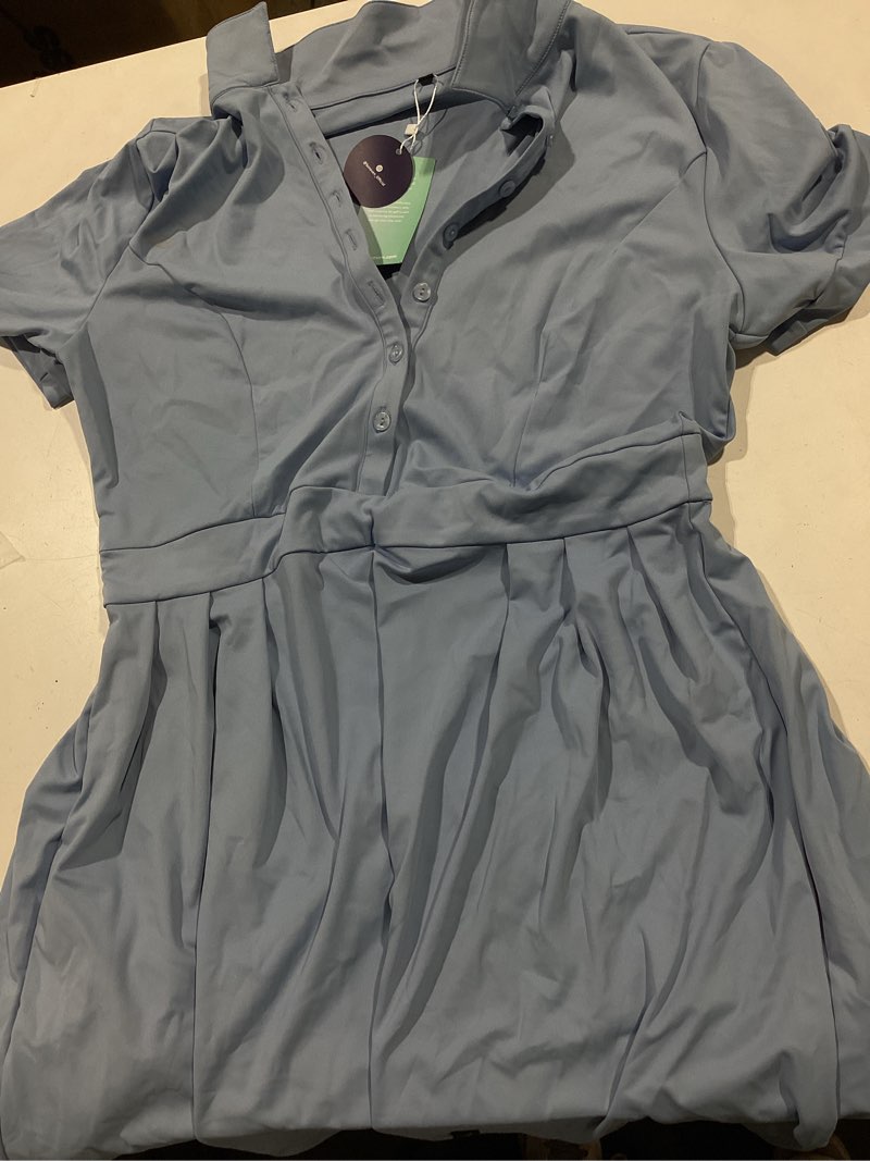 Condition photo showing As Is for soneven women polo golf tennis dress built in shorts short sleeve workout athletic pleated dresses with pockets large 127-blue