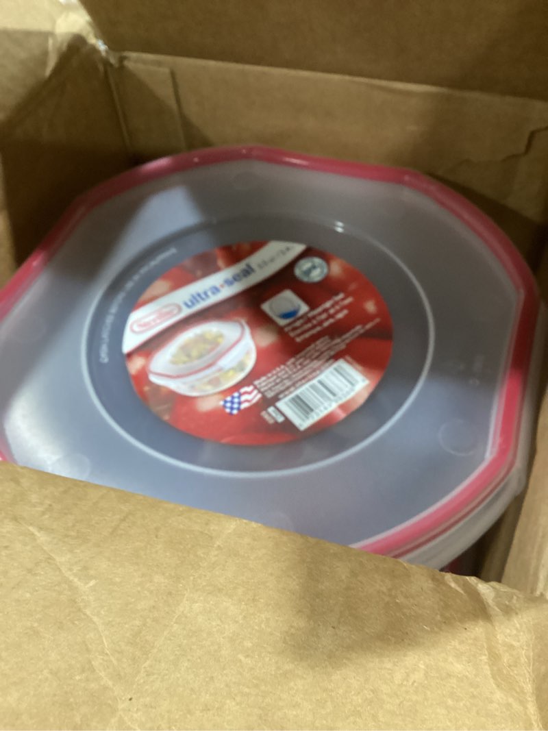 Condition photo showing As Is for Sterilite Ultra-Seal 2.5 Qt Bowl, Airtight Food Storage Container, Plastic, Latching Lid, Microwave and Dishwasher Safe, Clear With Red Gasket, 4-Pack 2.5 Qt (4-Pack)