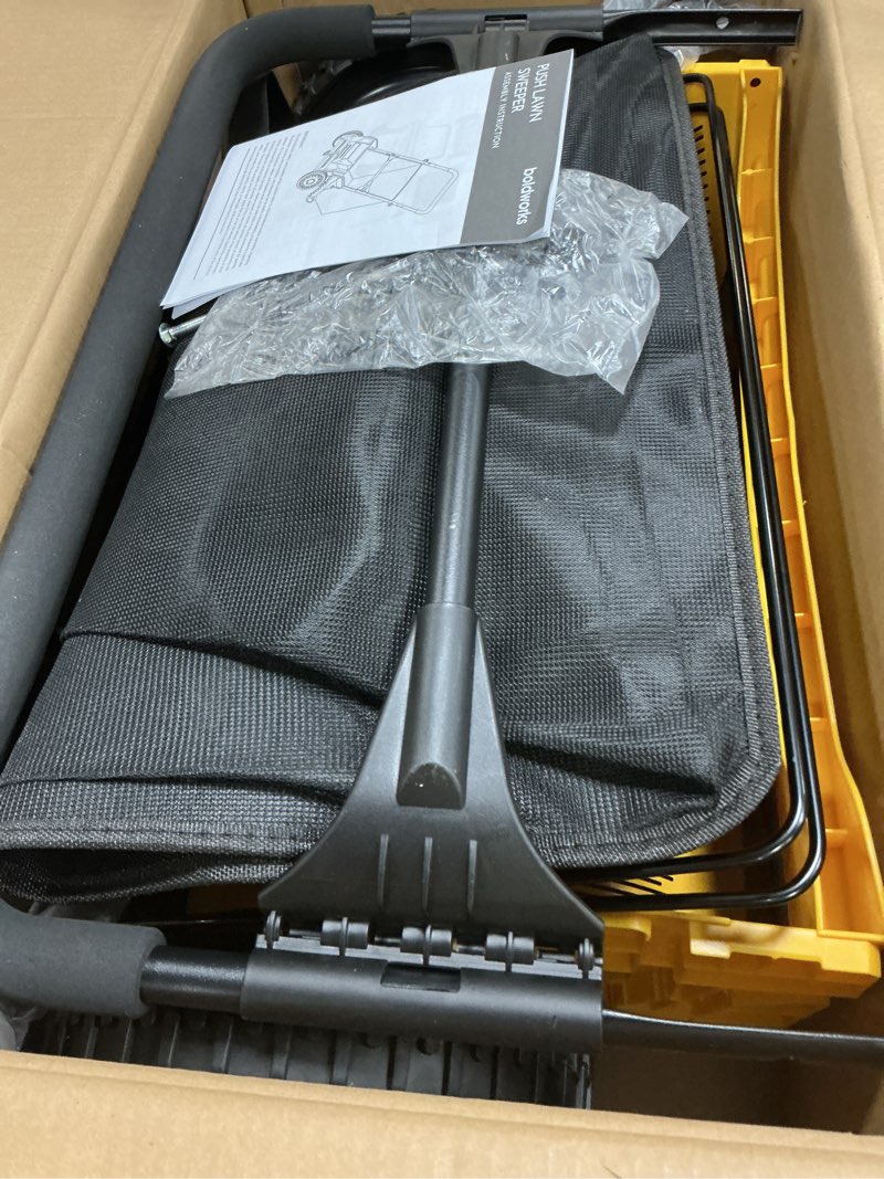 Condition photo showing Good Condition for push lawn sweeper 21" walk behind leaf collector for lawn and yard with 103l hopper bag adjustable height grass & leaf picker for lawn cleanup