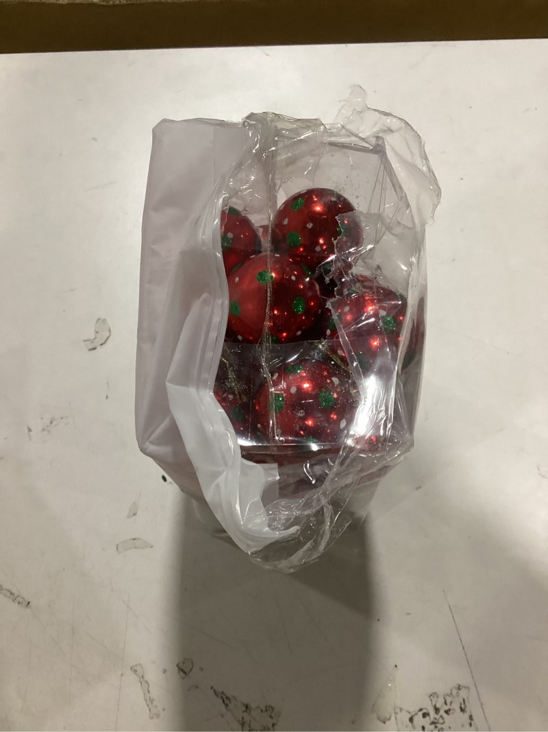Condition photo showing Good Condition for Realspring 30 Pcs 2.4 Inch Christmas Ball Ornaments Red Green and White Glittering Plastic Hanging Decorations Balls Candy Cane and Peppermint Xmas Tree Ornaments for Holiday Party Decor(Classic)