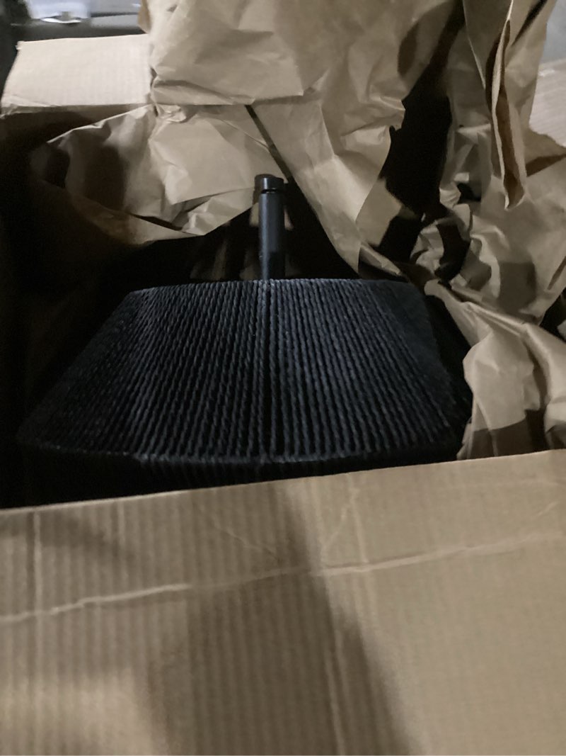 Condition photo showing Good Condition for Modern Farmhouse Boho Chandelier, 3-Light Black Chandeliers for Dining Room, Adjustable Rustic Pendant Light with Handwoven Cotton Rope Shade Hanging Fixture for Kitchen Island, Bedroom, Foyer