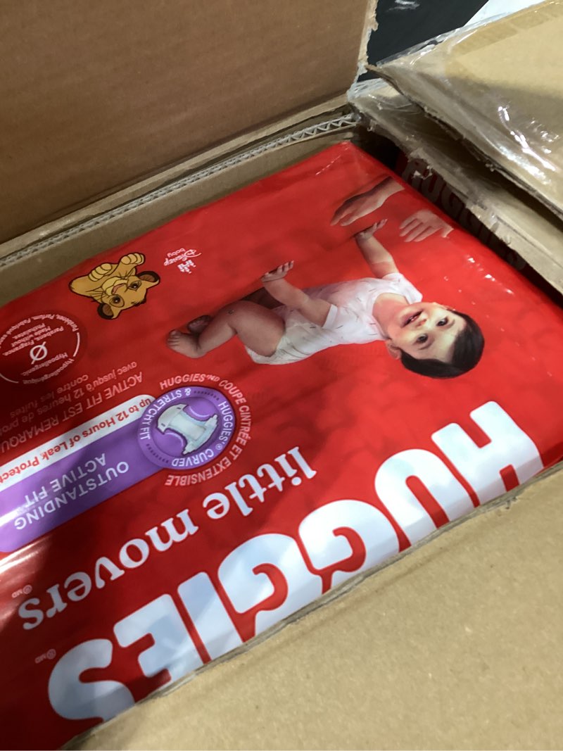 Condition photo showing New/Like New for huggies size 3 diapers, little movers baby diapers, size 3 (16-28 lbs), 168 count (6 packs of 28), packaging may vary size 3 168