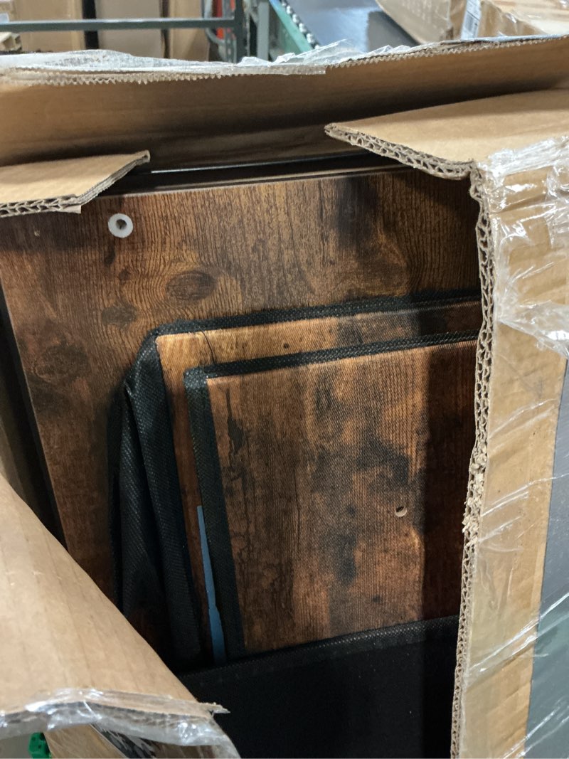 Condition photo showing Good Condition for fabric dresser for bedroom, tall skinny dresser with 6 drawers, storage organizer tower, steel frame wooden top for closet, living room, hallway(rustic brown)