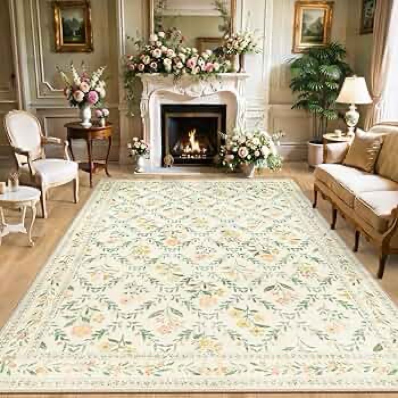 Area Rugs 9x12 Living Room: Floral Washable Rug Vintage