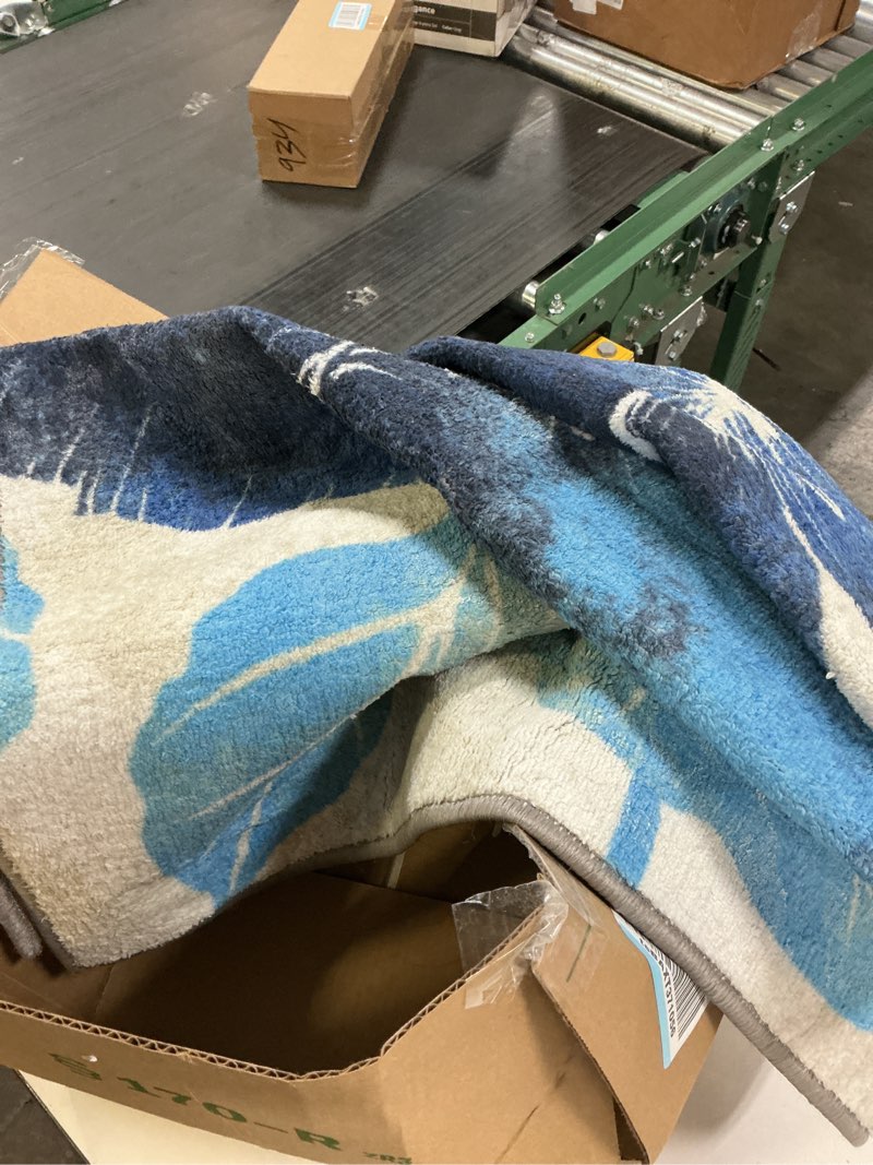 Condition photo showing As Is for Similar Small Rugshop Evora Palm Frond Non-Shedding Patio Deck Backyard Indoor/Outdoor Area Rug Blue
