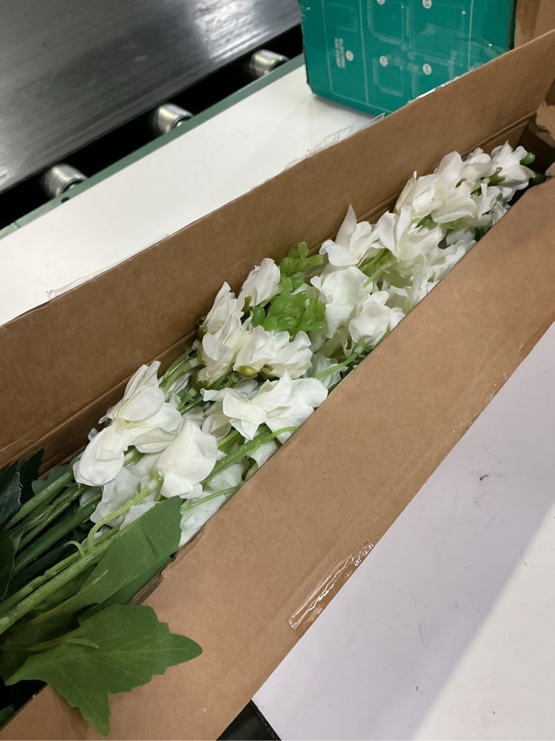 Condition photo showing New/Like New for 8 pcs white delphinium artificial flowers, 34.25''artificial snapdragon flowers tall fake flowers silk flowers faux delphinium bulk for tall vase home wedding garden table decor (white)