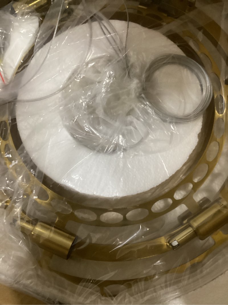 Condition photo showing Good Condition for Crystal Chandeliers for Dining Room Lights Fixtures, 12 Lights Luxury Gold Modern Chandeliers for Bedroom, 2-Tier Round Crystal Lighting Fixtures for Living Room Entryway Kitchen Island D20 Inch Brass D20'' - 12 Lights