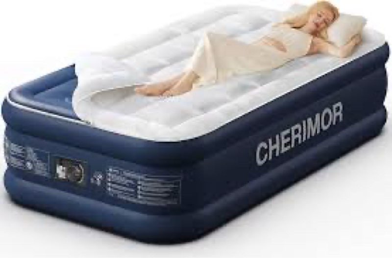 cherimor twin air mattress with built-in pump & luxury quilted topper (washable & detachable), 20" r