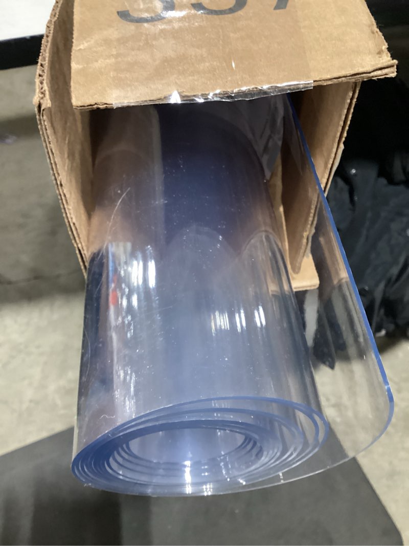 Condition photo showing As Is for Clear Table Protector 44 x 104 Inch, 1.5mm Thick Plastic Table Cover, Waterproof PVC Clear Table Cover Protector, Desk Protector Mat, Writing Desk Pad for Desktop, Coffee & Dining Room Table 44" x 104" (Rectangular) Crystal Clear