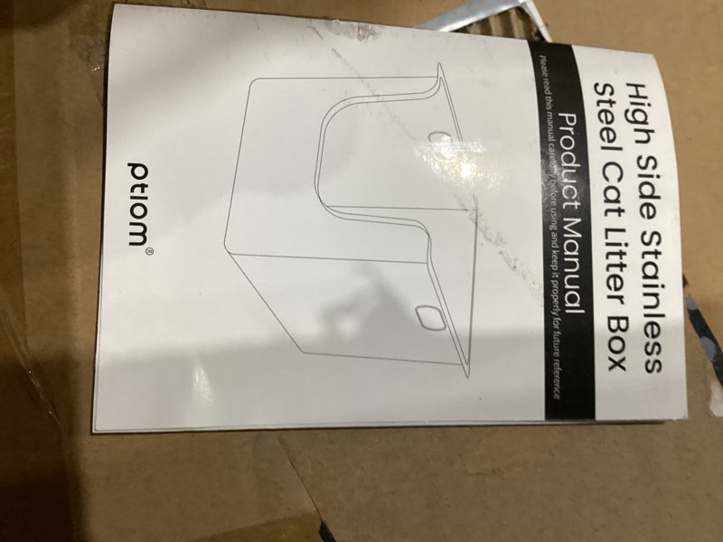 Condition photo showing Good Condition for stainless steel litter box 13.7'' high sides, xl metal cat litter box with curved low entry, cat litter pan for big & multiple cats, pet toliet with handy wheels for easy moving 20"l x 12.2"w x 13.7"h