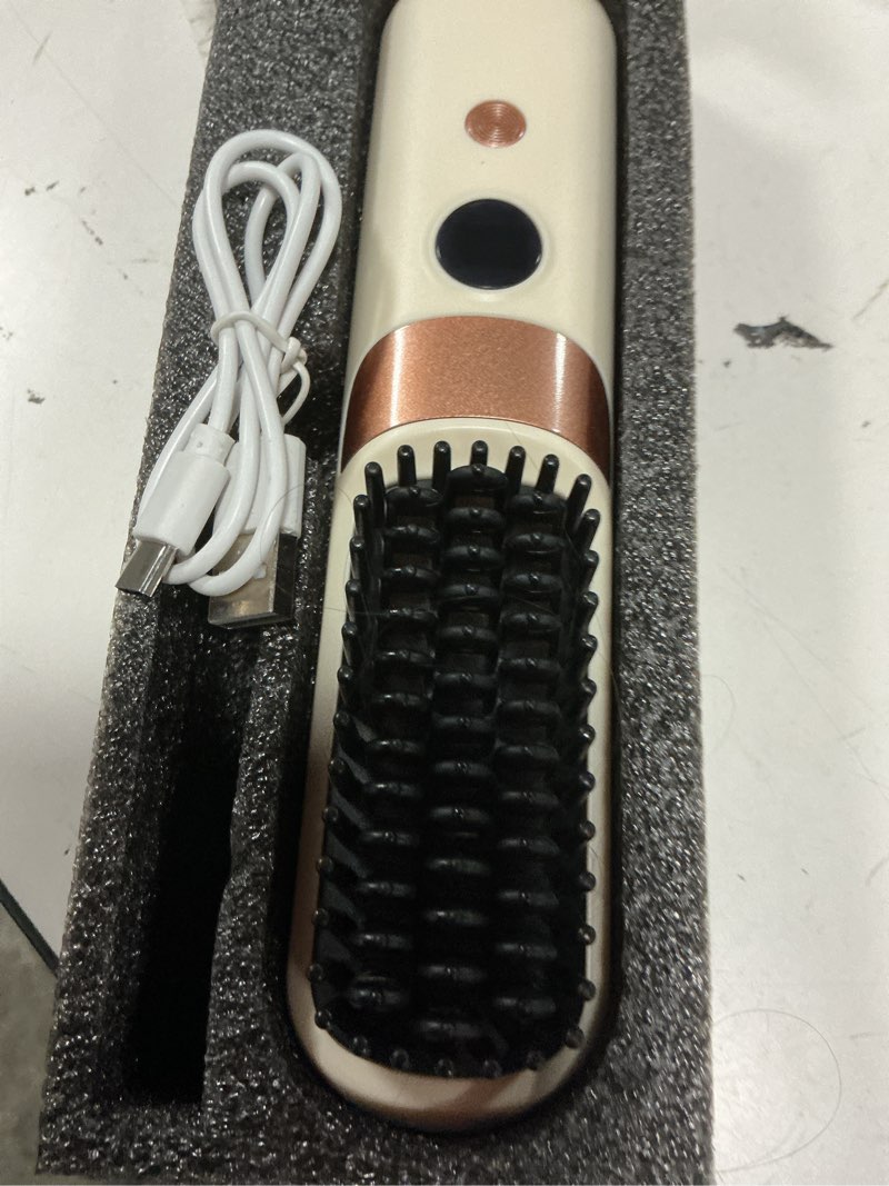 Condition photo showing As Is for go brush pro cordless hair straightener brush - portable rechargeable ceramic styling brush with 4 adjustable heat modes & led display, perfect for travel & everyday use (cream white)