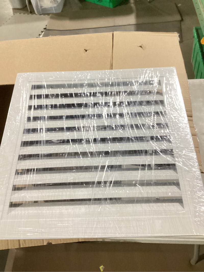 Condition photo showing Good Condition for 8 x 8 Inch [Frame Dimensions] White Air Vent Cover – Plastic Square Air Vent Grill Cover for Wall or Ceiling – Built-in Mesh Screen/HVAC Return Air Register – Modern Louvered Design 8 x 8 Inch [Outer Size] White