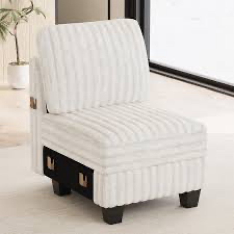 Belffin Plush Corduroy Single Module with Storage for Modular Sectional Sofa White Couch
