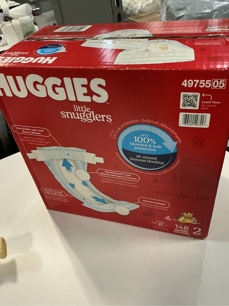 Condition photo showing New/Like New for Huggies Size 2 Diapers, Little Snugglers Baby Diapers, Size 2 (12-18 lbs), 148 Count, Packaging May Vary Size 2 148