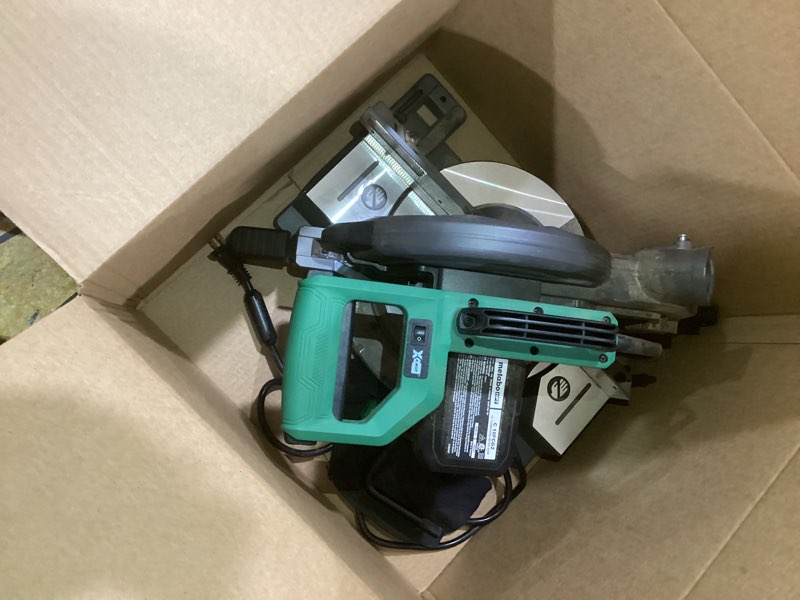 Condition photo showing As Is for metabo hpt 10-inch single bevel compound miter saw, 15-amp power saw with xact cut shadow line, precision miter angles, single bevel 0-45°, 40t tct miter saw blade, lightweight design, c10fcg2 c10fcg2 - next gen model