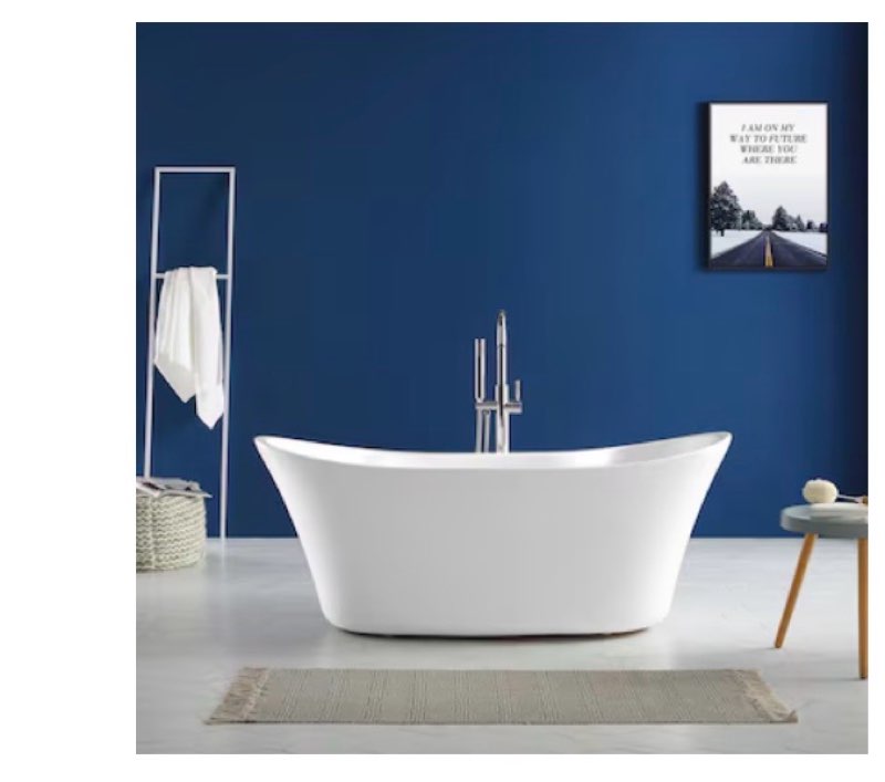 allen + roth canberra 29-in x 60-in gloss white acrylic oval freestanding soaking bathtub with drain ( center drain )