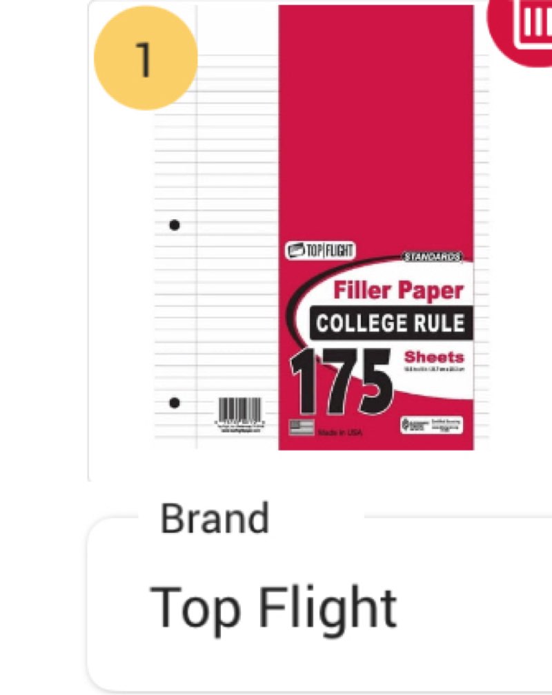 Top Flight 175 Sheet College Ruled Filler Paper White QTY 24