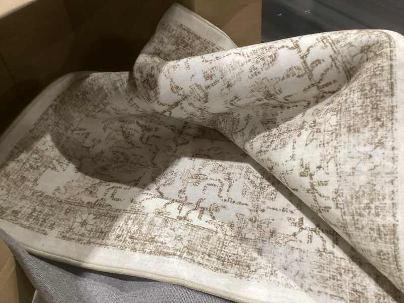 Condition photo showing As Is for light brown area rug 9x12 machine washable large vintage living room distressed non slip carpet traditional indoor bedroom retro floral accent throw rug for office kitchen dining room 9' x 12' (rectangular) accent | light brown