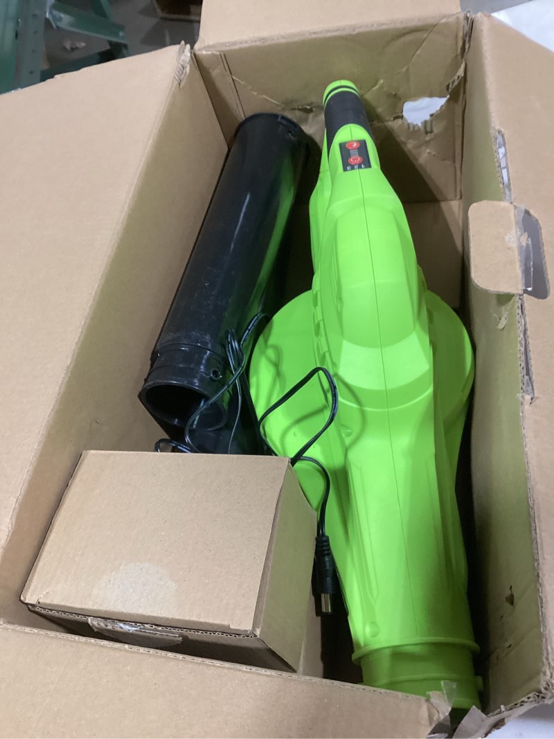 Condition photo showing As Is for Leaf Blower Cordless with 2X 4.0Ah Batteries and Charger, 150MPH/180CFM Lightweight Cordless Blower, 3 Speeds Small Electric Leaf Blowers for Lawn Care, Patio, Yard, Leaves, Grass and Snow 4.0 Batteries, Green