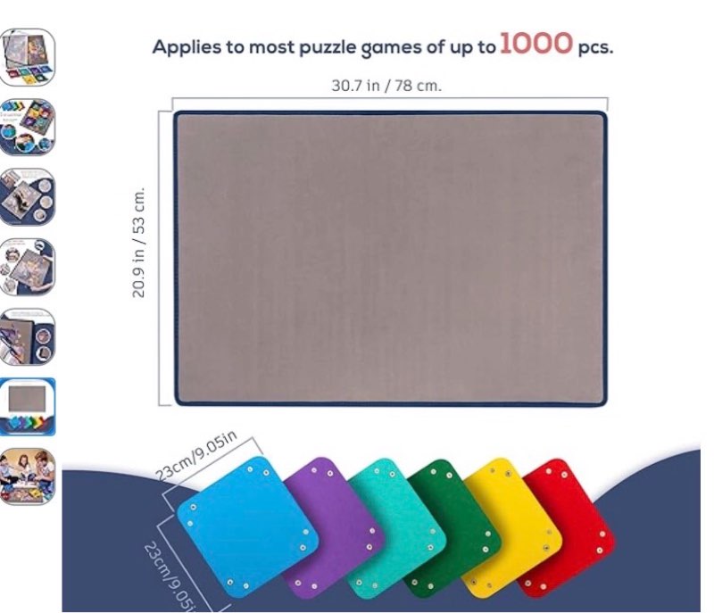 Tektalk Jigsaw Puzzle Board with 6 Color Sorting Trays Portable Puzzle Mat with Puzzle Dustproof Cover for Puzzle Storage Puzzle Saver, Non-Slip Surface, Up to 1000 Pieces - Grey