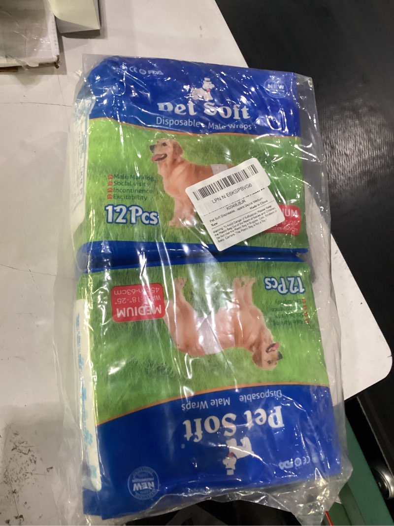 Condition photo showing New/Like New for pet soft disposable male dog wraps - dog diapers for male dogs, puppy diapers 24pcs medium 3 mixed (24 pcs) medium