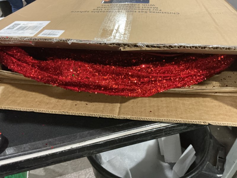 Condition photo showing As Is for 2Pcs 3FT Lighted Christmas Ornament Set - Expandable Outdoor, Indoor Holiday Decor with 200 LED Lights, Easy Assembly & Weatherproof, Red & Green Light-Up Ball for Yard, Garden, Storefront. Red,Green