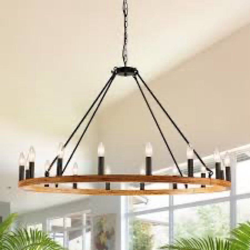 Black Wagon Wheel Chandelier, 16 Light Round Industrial Pendant Lighting, Modern Farmhouse Decor Lig