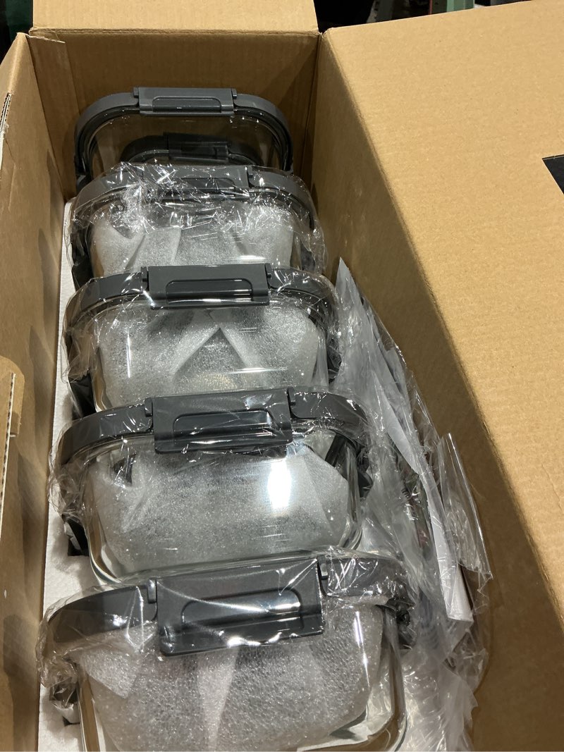 Condition photo showing Good Condition for 10-pack glass food storage containers with tempered lids – borosilicate, airtight, oven-safe (-4°f~950°f), bpa-free, 4.4 & 1.6 cup, leak-proof, dishwasher safe (gray) tempered lids gray 4.4cup*5 & 1.6 cup*5
