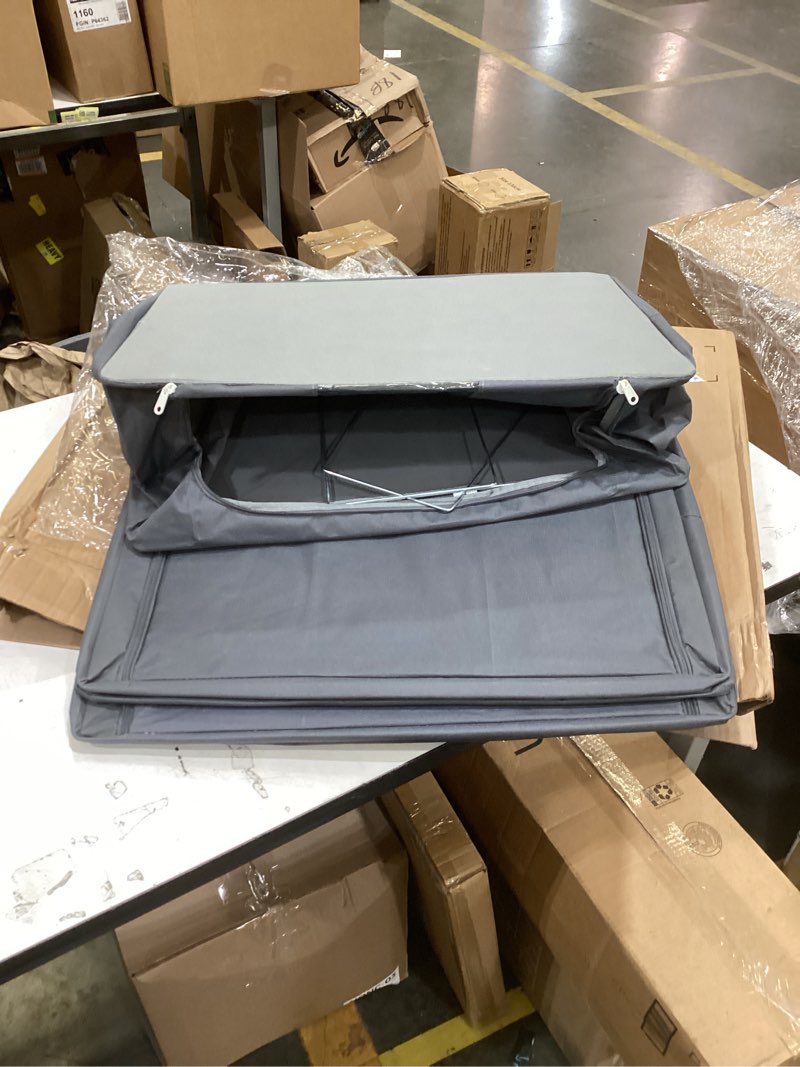 This item appears to be a collapsible grey storage bin with a metal wire frame for organization.  