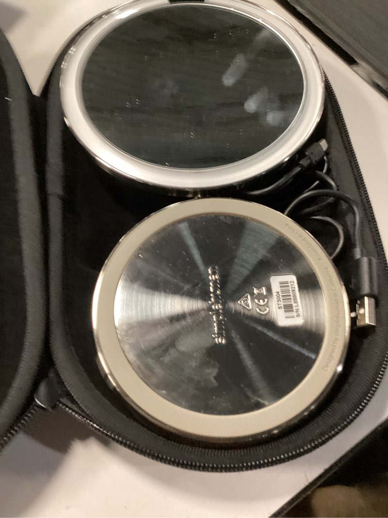 Condition photo showing Good Condition for simplehuman sensor mirror, 5" round rechargeable mini travel makeup mirror, 10x magnification, brushed stainless steel