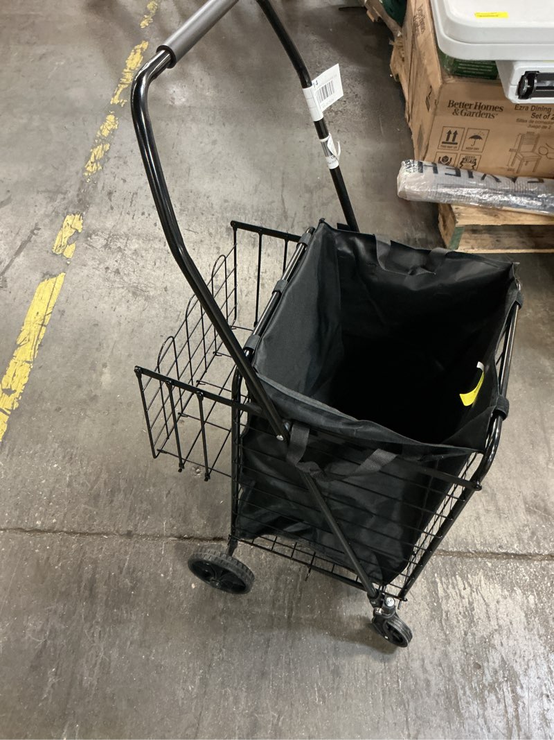 Condition photo showing As Is for shopping cart w/waterproof basket liner & 360° swivel wheels | foldable collapsible & lightweight | perfect for groceries laundry utility cart - black  