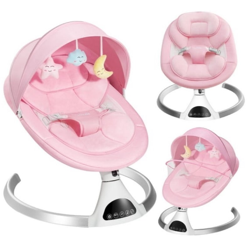 harppa electric baby swing for infants with remote control, 5 sway speed, bluetooth music, pink