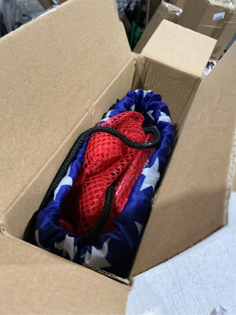 Condition photo showing As Is for widden kids fishing pole - portable telescopic fishing rod set with spincast reel, net, bucket and tackle box - patriotic american flag fishing gear for boys girls youth - 4th of july gift red