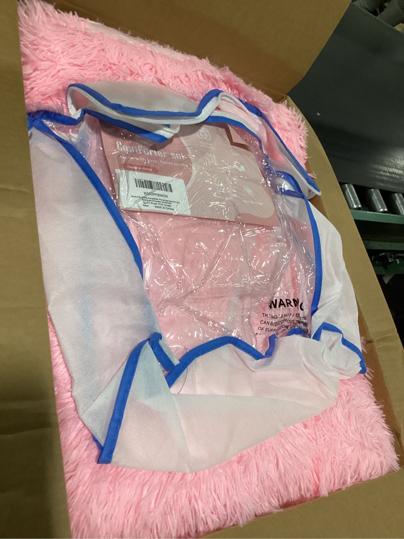 Condition photo showing New/Like New for Smoofy Fluffy Queen Comforter Set, Faux Fur Pink Comforter Set Queen Size, Luxury Fuzzy Bedding Set, Soft Shaggy Bed Set Pink for All Season, 3 Pieces - 1 Comforter & 2 Pillowcases Pink Queen