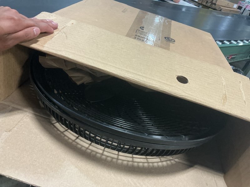 Condition photo showing New/Like New for lasko oscillating cyclone pedestal fan, adjustable height, timer, remote control, 3 speeds, for bedroom, living room, home office, 18", black, 1843 standard packaging