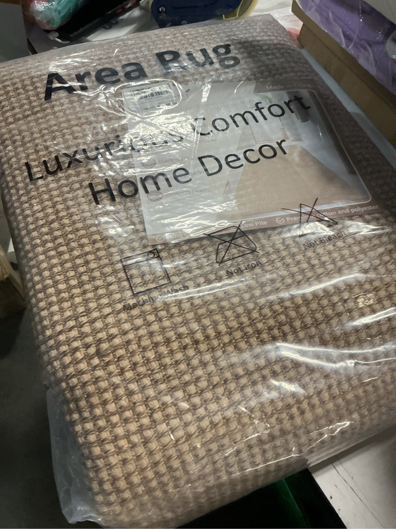 Condition photo showing New/Like New for kitchen runner rugs non slip washable, 6x9 ft kitchen mats for floor, woven cotton soft area rugs for entryway, kitchen sink, bedroom, laundry room 9' x 6' (rectangular) orange/tan/brown