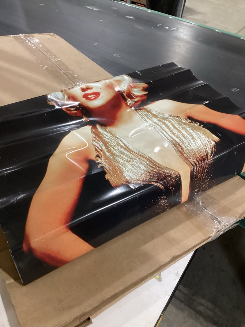 Condition photo showing As Is for BUY ART FOR LESS Officially Licensed Glamorous Marilyn Monroe - Gold Dress Art Poster - 36 x 24 Inch - Decorative Print - Poster Paper - Ready to Frame