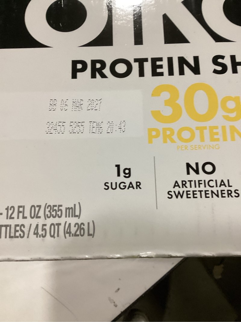 Condition photo showing New/Like New for Oikos Protein Shake, Vanilla, 30g High Protein Drinks, Shelf Stable, Ready to Drink, 5g Prebiotic Fiber, 12 fl oz Bottle, 12 Count? Vanilla 12 Fl Oz (Pack of 12)