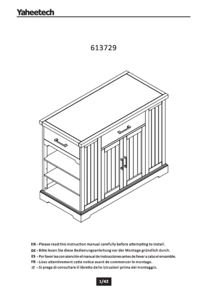 incomplete* missing box 1* Yaheetech 613729 Rolling Kitchen Island Cart with 3 Drawers User Manual