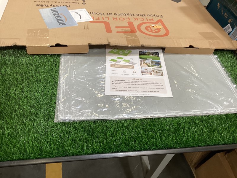 Condition photo showing Good Condition for dog grass large potty patch, dog litter boxes artificial grass bathroom turf for pet training, washable puppy pee pad, perfect indoor/outdoor portable potty pet loo (tray system-35"x22.6") 3-layered design l-35"x22.6"