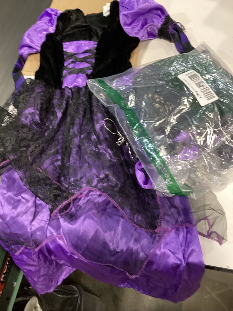 Condition photo showing As Is for Witch Costume for Girls Kids Witch Costume with Broom and Poison Pot,Girls Halloween Dress for Themed Party S?4-6years?